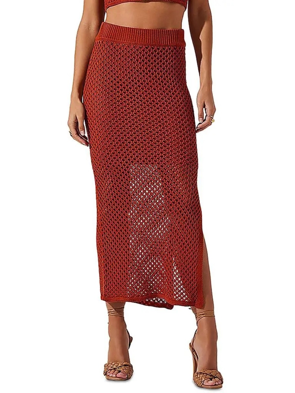 NWT ASTR the Label Corlina Crochet Mesh Maxi Skirt Rust Size M